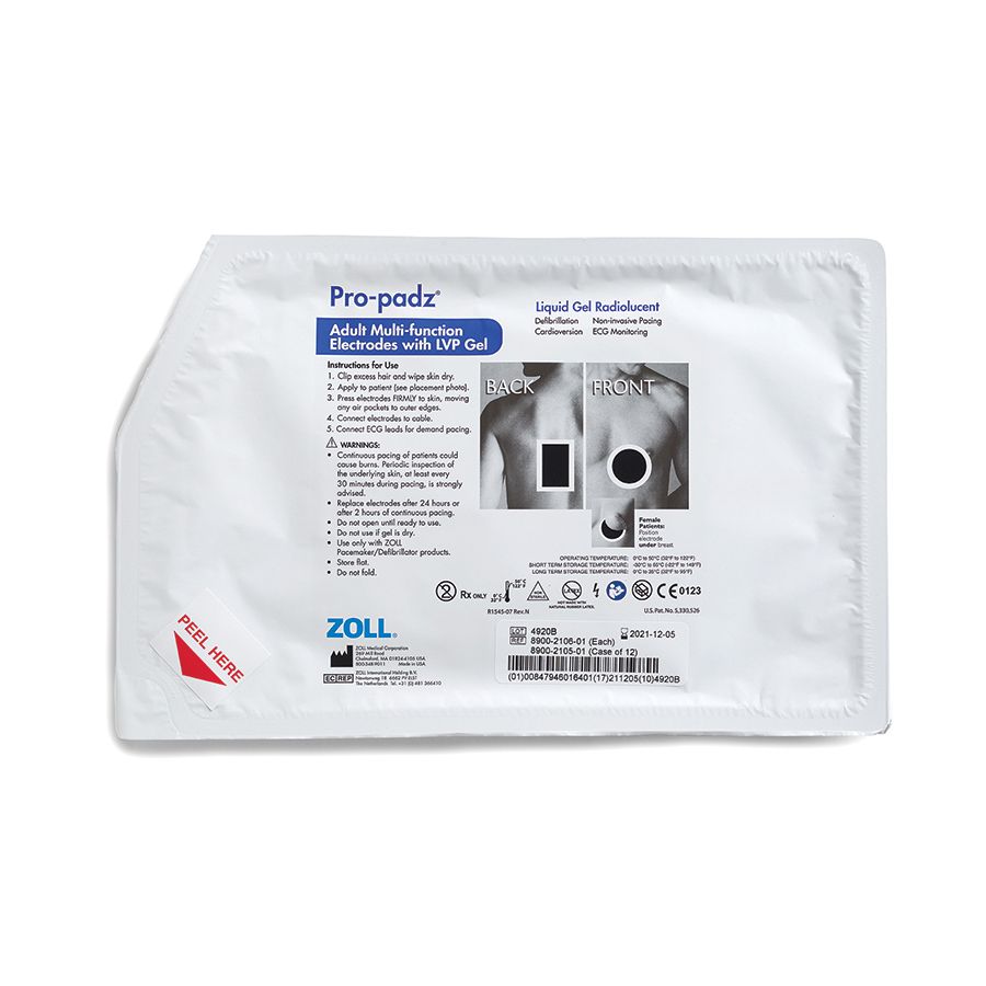 Zoll Pro-Padz Radiolucent Liquid Gel Electrode 12-Case 8900-2105-01 Zoll Pro-Padz Radiolucent Liquid Gel Electrode 12-Case 8900-2105-01